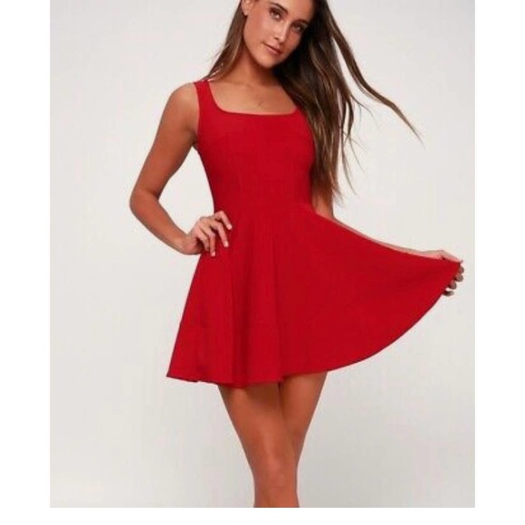 Lulu's Dresses & Skirts - Lulus Home Before Daylight Red Dress Full Circle Skirt Square Neckline